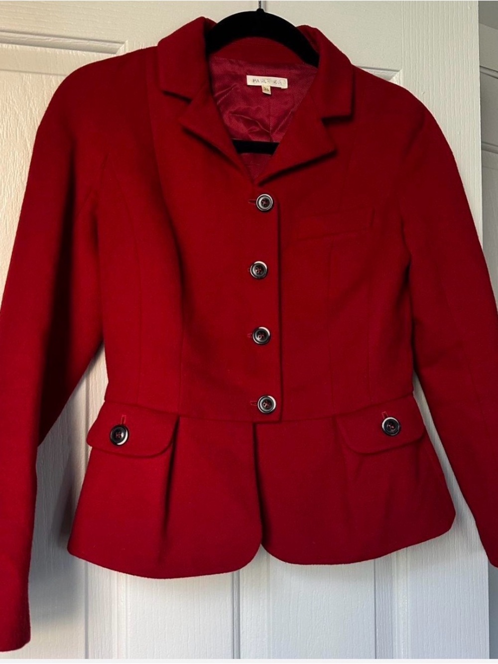 Paule Ka Red Wool Double-Lined Peacoat Blazer